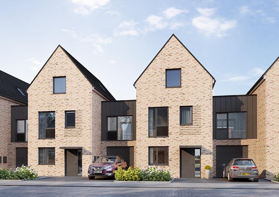 An image of a row of houses from Shape Homes York development.