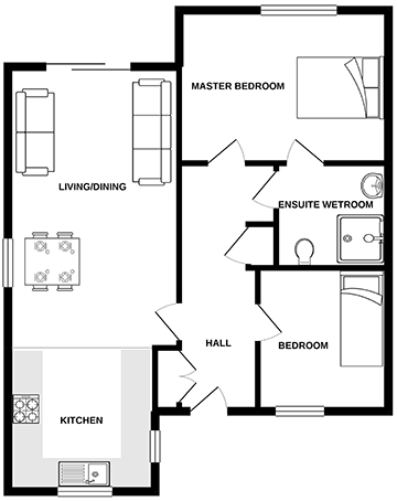 The Buddleia bungalow floor plan.