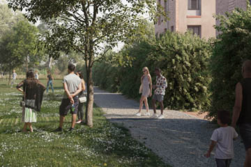 Burnholme Green external photo showing people enjoying the green spaces around the properties