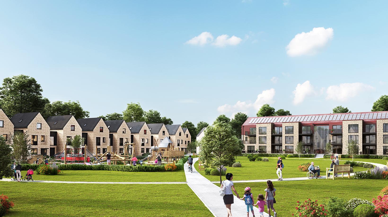 An image showing a rendering of the new Shape Homes York development