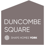 A brown logo in the shape of a house says 'Duncombe Square' in white letters.