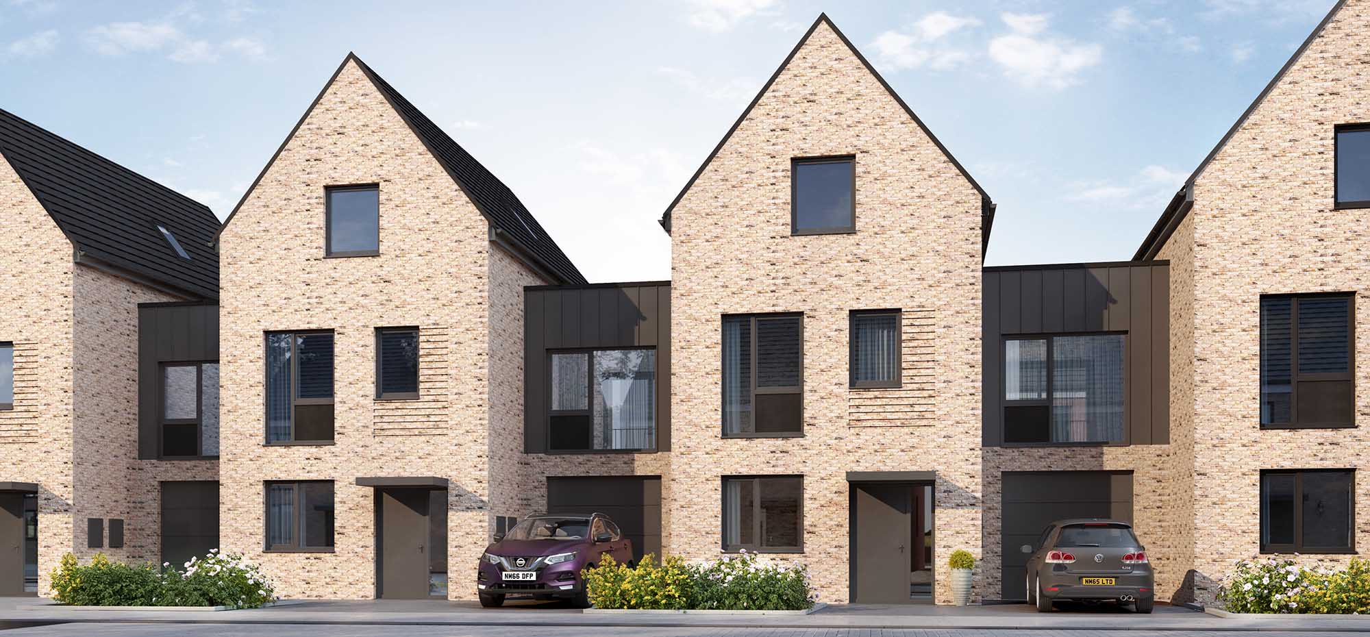 This image shows an external view of the Bellflower four bedroom, mid-townhouse from Shape Homes York.