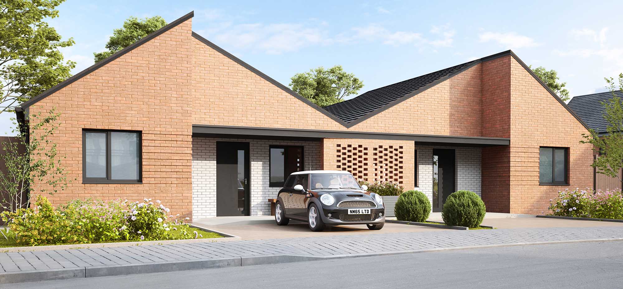 This image shows an exterior view of the Shape Homes York Buddleia bungalow.