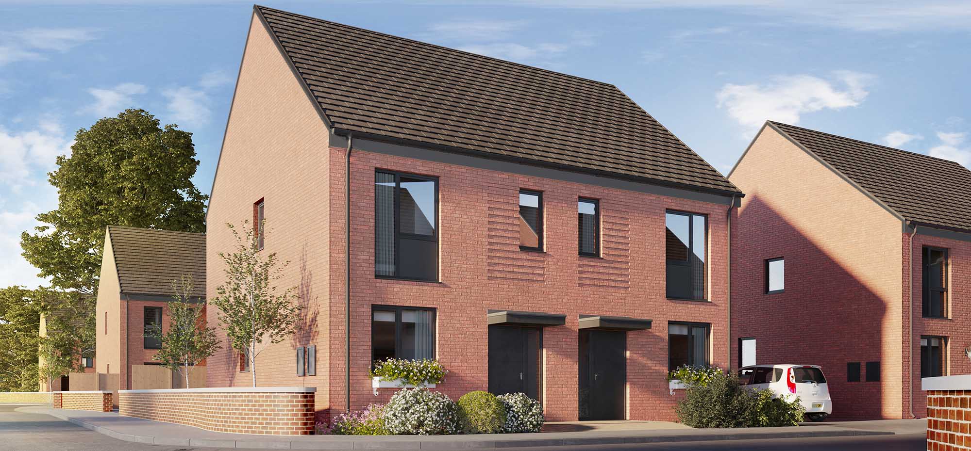 This image shows an external view of the Fern three bedroom, semi-detached house from Shape Homes York.