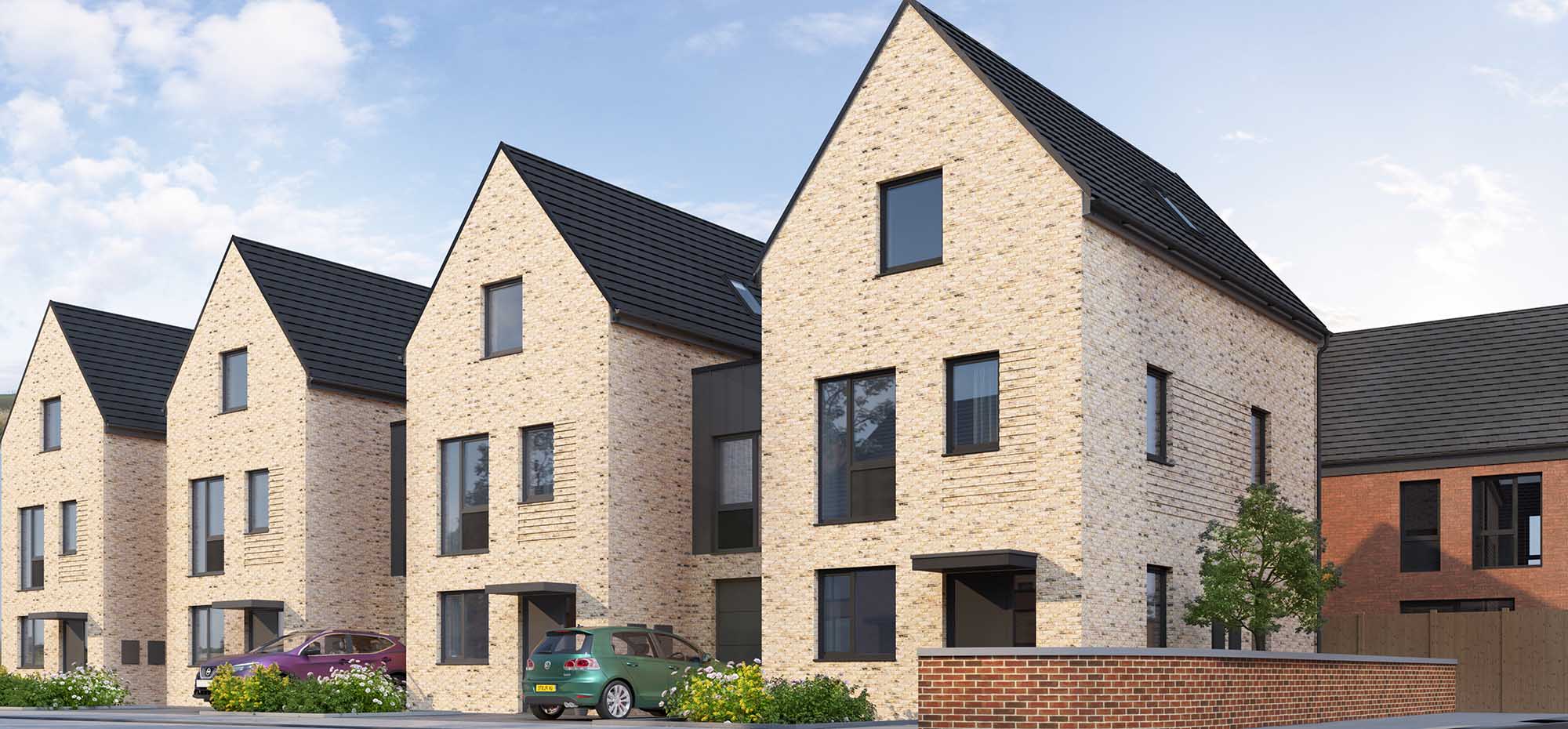 This image shows an external view of the Hollyhock three bedroom, townhouse from Shape Homes York.