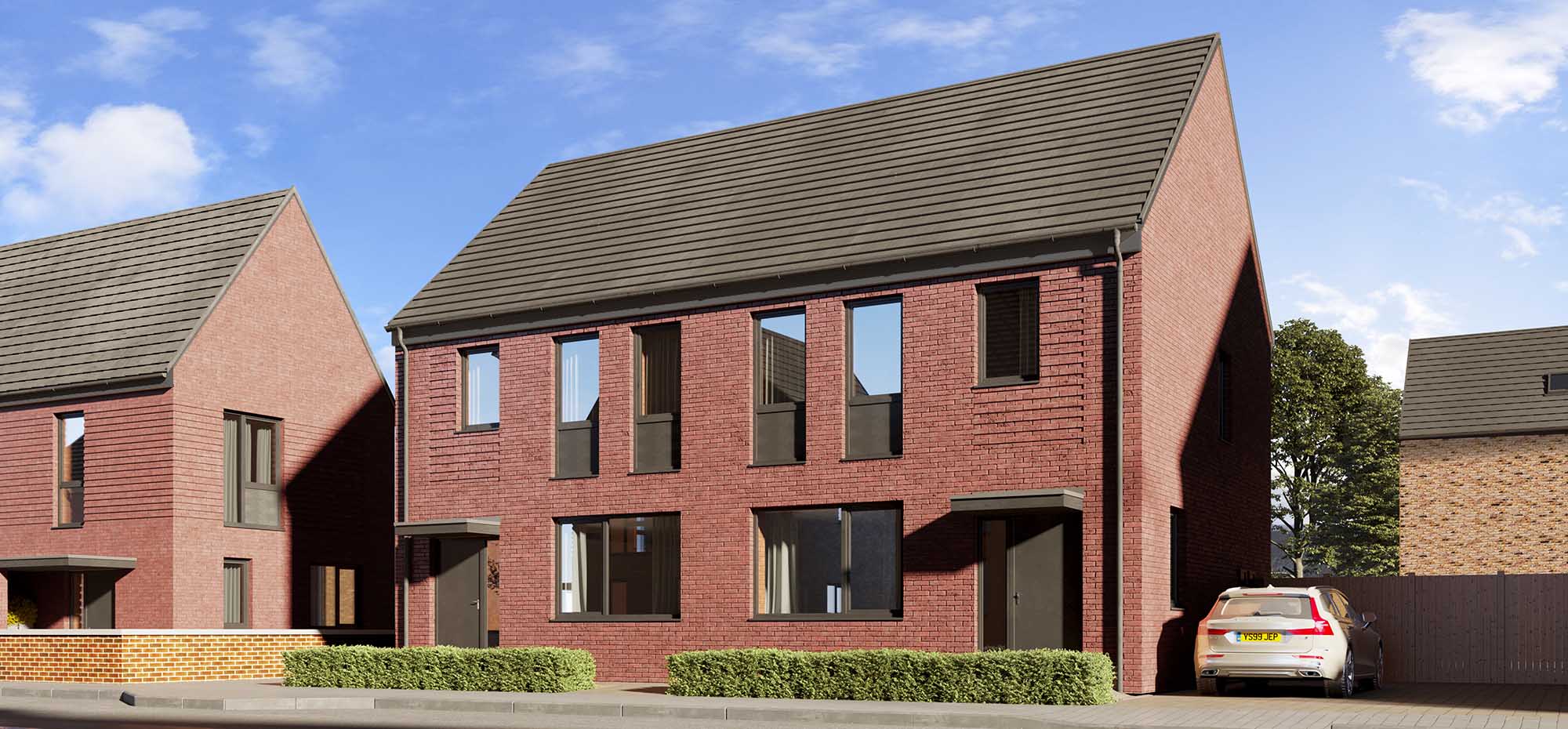 This image shows an external view of the Thyme three bedroom, semi-detached house from Shape Homes York